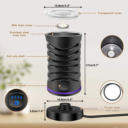 4-in-1 Electric Milk Frother & Warmer - 600ml Large Capacity, for Hot/Cold Froth, Hot Milk & Chocolate