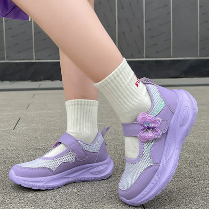 Summer Casual Shoes For Girls Mesh Breathable Children's Sneakers Cute Pink Anti-slippery Student Walking Footwear