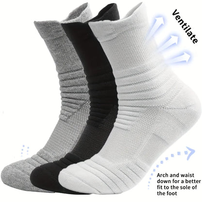 3pairs/Lot Men's Socks Compression Stockings Breathable Basketball Sports Cycling Socks Moisture Wicking High Elastic Tube Socks