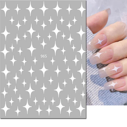3d Nail Art Stickers Red Black White Love Hearts Stars Clouds French Full Tips Adhesive Nail Decals Slider For Manicure