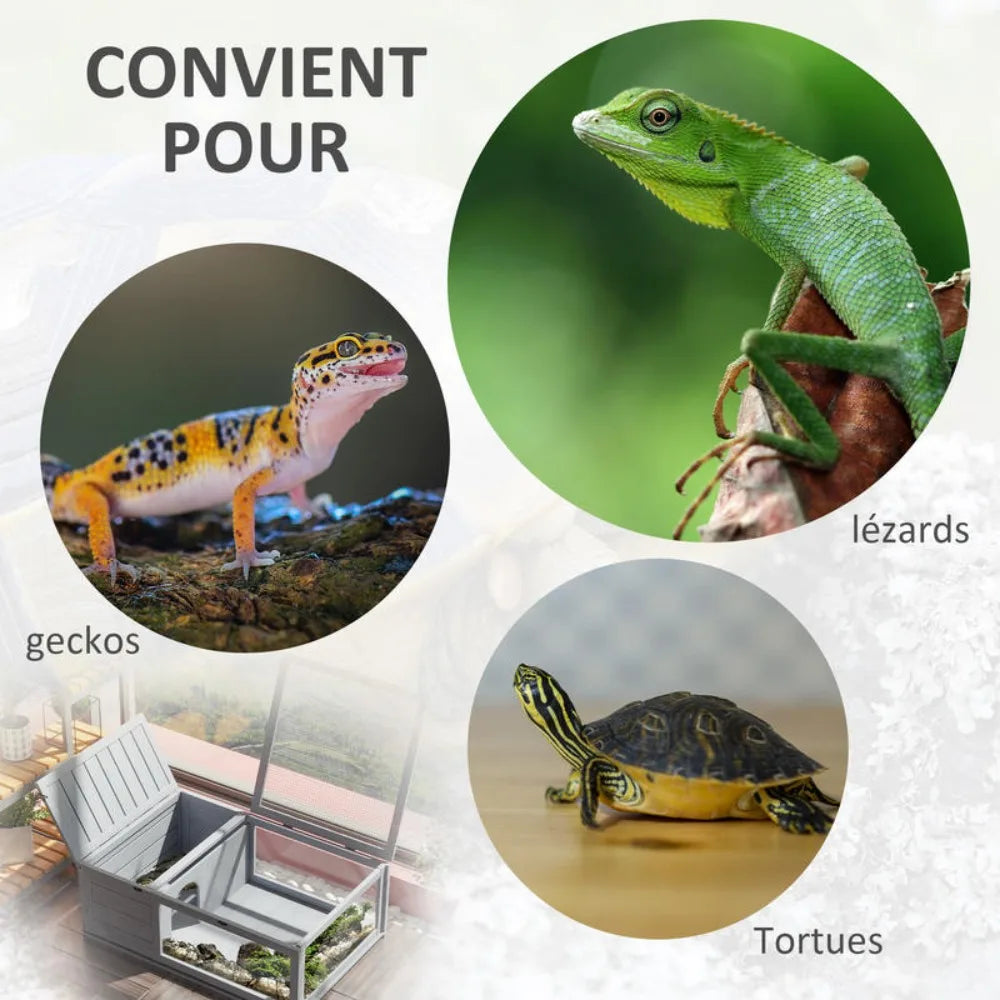 Enclosed House Cage Habitat for Small Animals Turtles with 2 Spaces 91 X 60.5 X 32 cm Solid Wood Gray