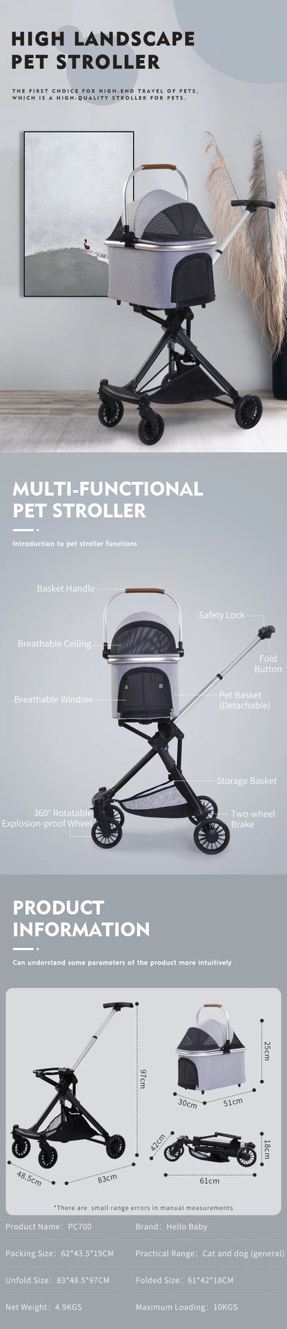 Pet Stroller Portable Folding Travel Dog Trolley Pet Stroller Factory Wholesale