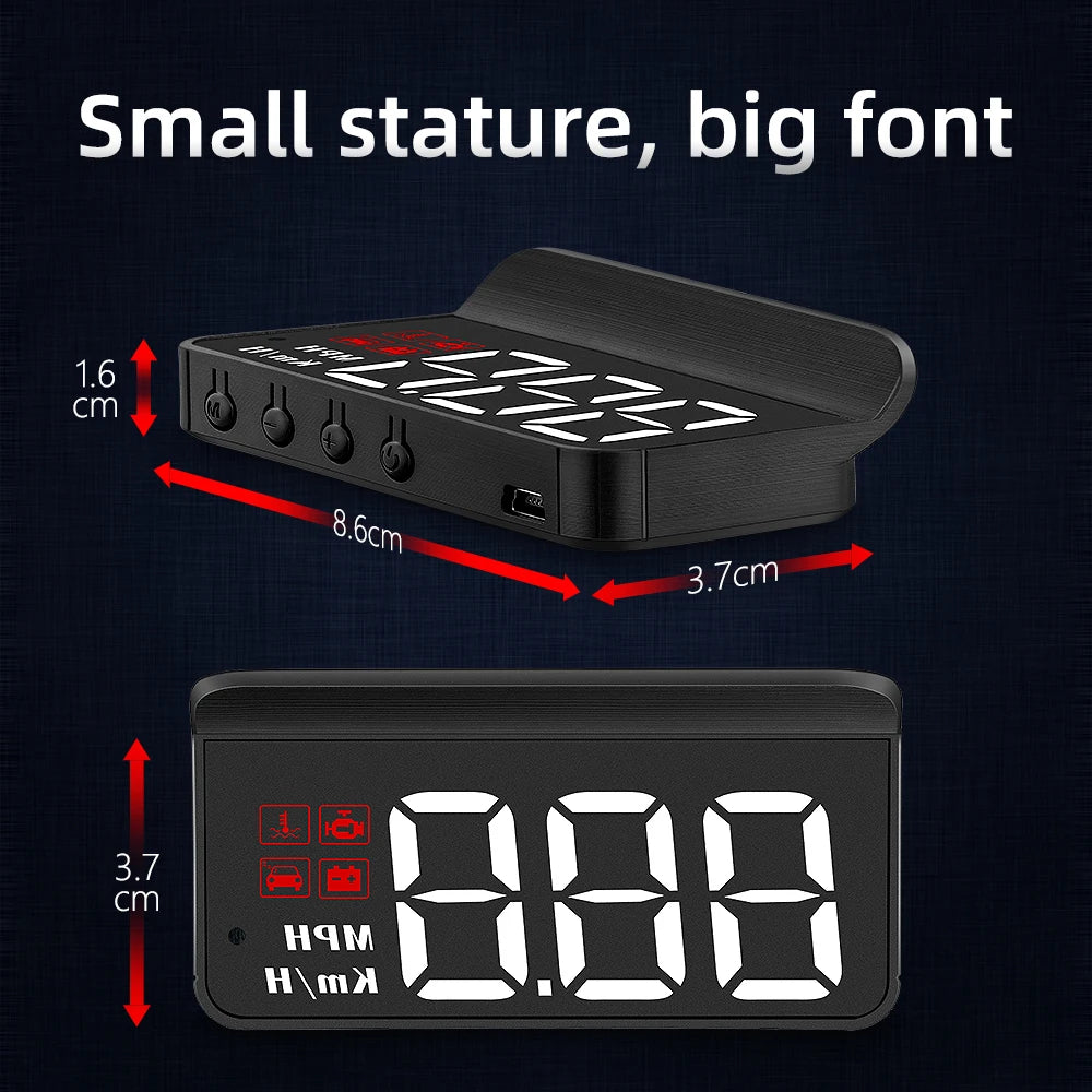M3 HUD Obd2 Display On-board Computer Car Head-up display Windshield Big Font projection E-OBD and GPS Suitable for All Cars M1
