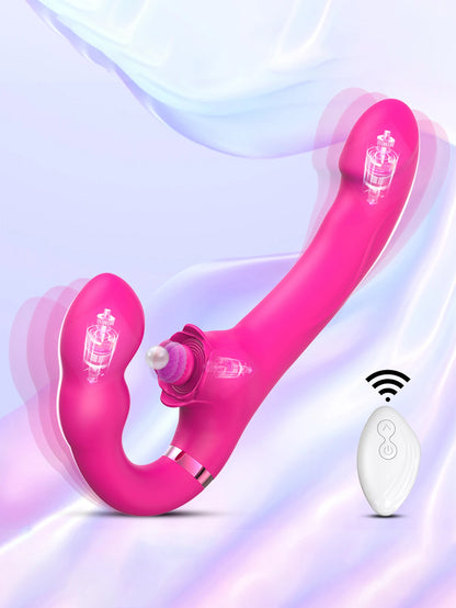 APP Strapless Strap-On G-Spot Dildo Vibrator Realistic Double-Ended Vibrating Butt Plug Anal Sex Toys for Women Lesbians Couples