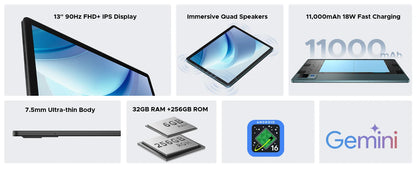 DOOGEE U13 2 IN 1 Tablet PC Android 16 13'' Display 32GB(6GB+36GB) 256GB 11000mAh Battery Quad Speakers UNISOC T7280 Widevine L1