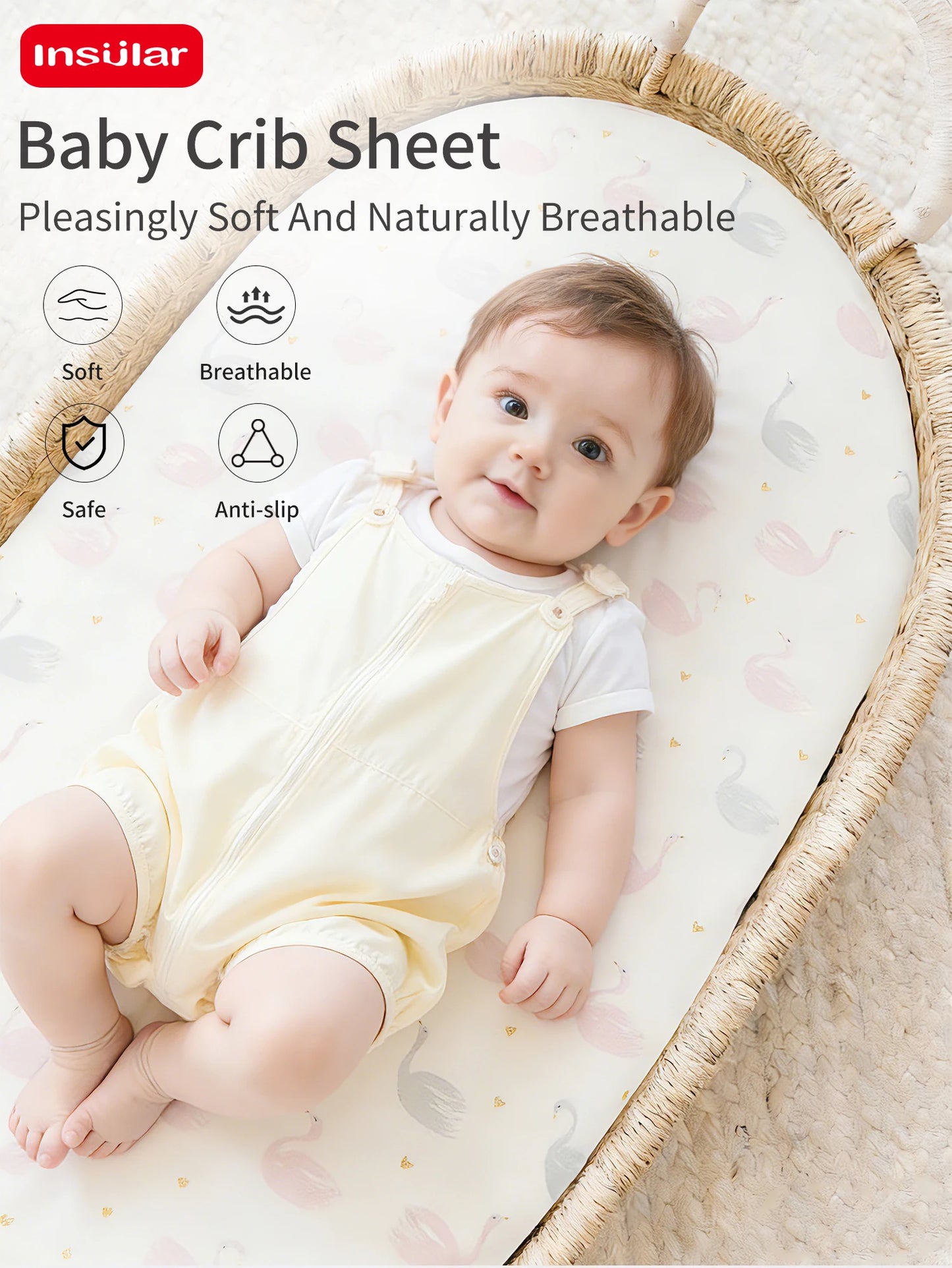 Cartoon Printed Crib Sheet Set Baby Bedding Toddler Mattress & Changing Pad Cover Polyester Cotton Fitted Bassinet Sheets