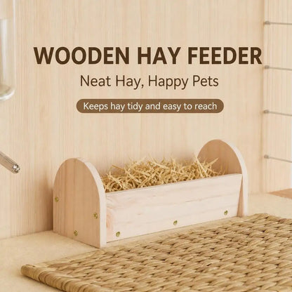 Solid Wood Hay Feeder For Rabbits Guinea Pigs Chinchillas, Natural Pine Grass Rack Prevents Contamination, Small Pet Food Dispenser Cage Accessory, 28x10x10 Cm