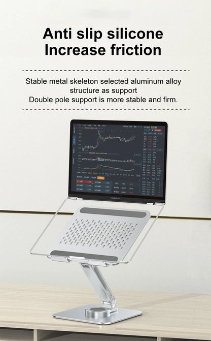 360° Rotatable Stand Metal Aluminum For Laptop Holder Adjustable Anti-Slip Silicone Base Stability for Tablet ﻿Portable Monitor