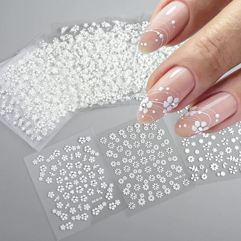 30 Sheets Christmas Nail Art Stickers Self Adhesive 3D White Snowflake Nail Decals Xmas Nail Supplies Christmas Manicure Sliders