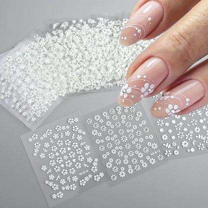 30 Sheets Christmas Nail Art Stickers Self Adhesive 3D White Snowflake Nail Decals Xmas Nail Supplies Christmas Manicure Sliders