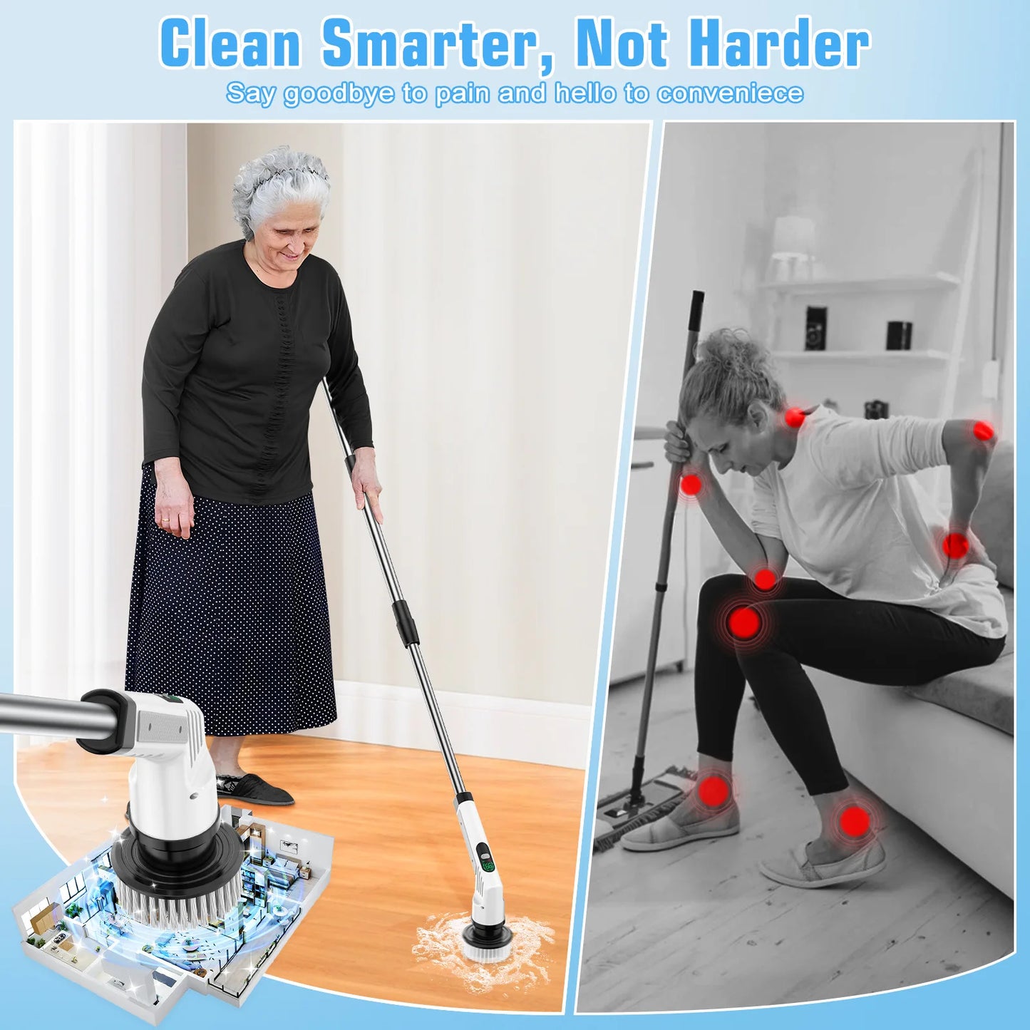TINSOL 9-in-1 Multi-Function Electric Cleaning Brush Adjustable Automatic Rotating Scrubber Kitchen & Bathroom Cleaning Brush