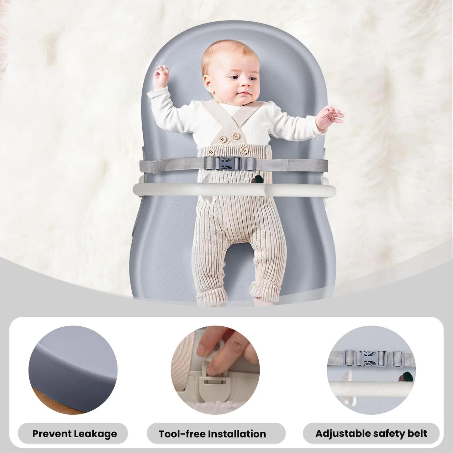 Wipe Clean Baby Changing Mat, Waterproof Non-slip Diaper Changing Pad with Detachable Safety Seat Belt, Sturdy Durable Changing Mat for Dresser, Bed, Home Indoor Newborn Infant Diaper Changing Use