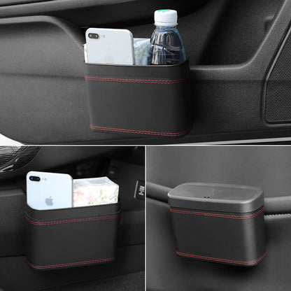 Multi-functional Car Press-down Storage Box PU Leather Vehicle Trash Can, Seat Back and Door Hanging Storage Box, Press-down