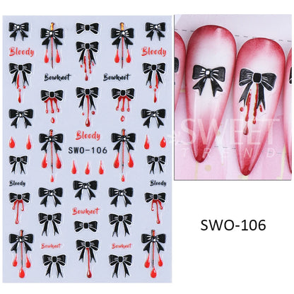 1/3pcs 3D Halloween Nail Stickers Pumpkin Ghost Spider Skull Design Bow  Flower Cute Cat Adhesive Slider Decals Manicure Decor