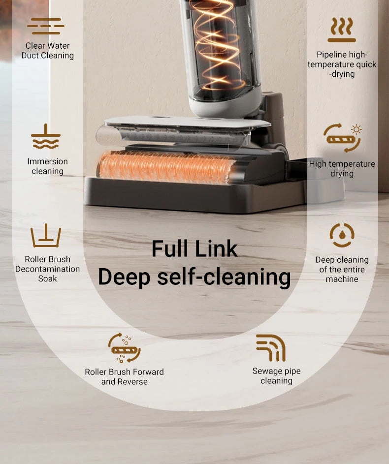 DIVEDEER 15000Pa Wireless Wet Dry Vacuum Cleaner Smart Cordless Mop Floor Cleaner Self-Cleaning Auto Suction Floor Washer