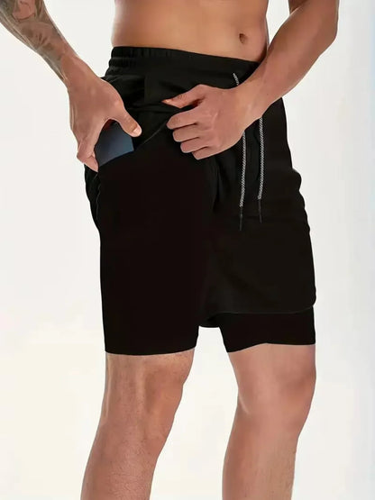 Men 2 in 1 Double Deck Marathon Running Shorts Fitness Training Pants Men's Racing Shorts Gym Wear Jogging Workout Sports Shorts