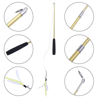 Durable 3-section Cat Teaser Wands Interactive Funny Telescopic Fishing Pole Stick Teaser Cat Accesorios