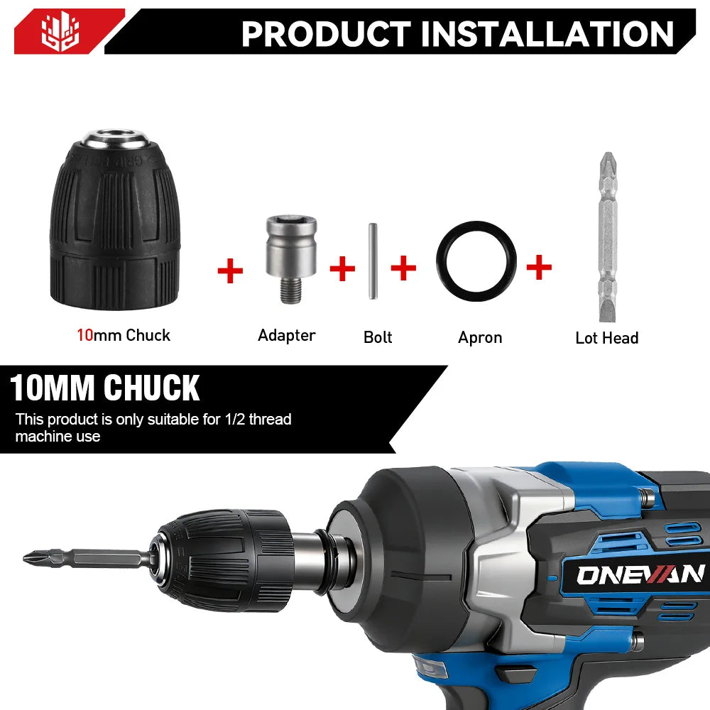ONEVAN 2800N.M High Torque Brushless Electric Wrench Cordless 1/2 Inch Screwdriver Impact Drill Tool For Makita 18V Battery Pin