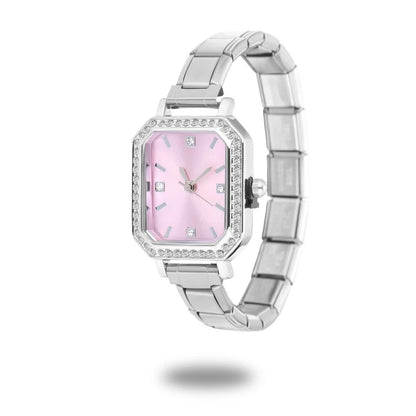 Fashion High Quality Men Women's Stainless Steel Square Round Shiny Zircon Watch Bracelet For Friend Birthday DIY Jewelry Gift