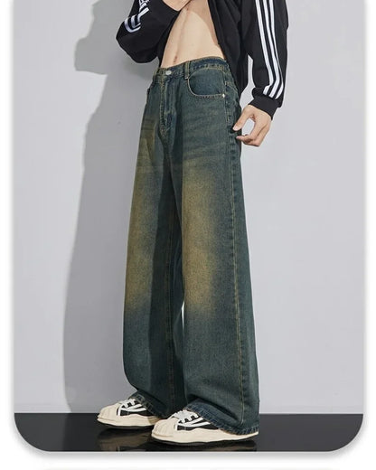 Men's Denim Pants Vintage Washing Wide Leg Loose Jeans Casual Straight American Style  Street Men Trousers Four Seasons New 2026