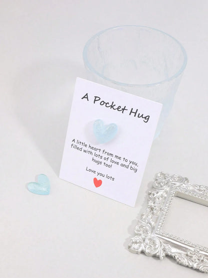 4 Pack Small Cute Pocket Hug Cards, Heart Shape Encouragement Greeting Cards, Mini Love Cards for Birthday Valentine