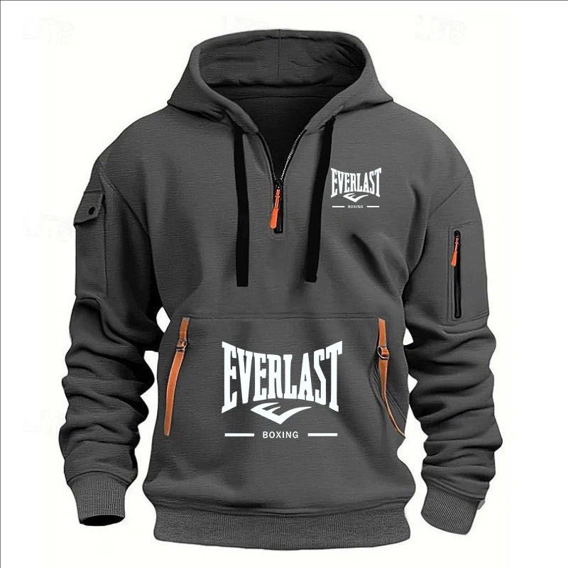Fashion autumn and winter men's brand clothing multi-zipper design printed hoodie casual sweatshirt loose hooded jumper