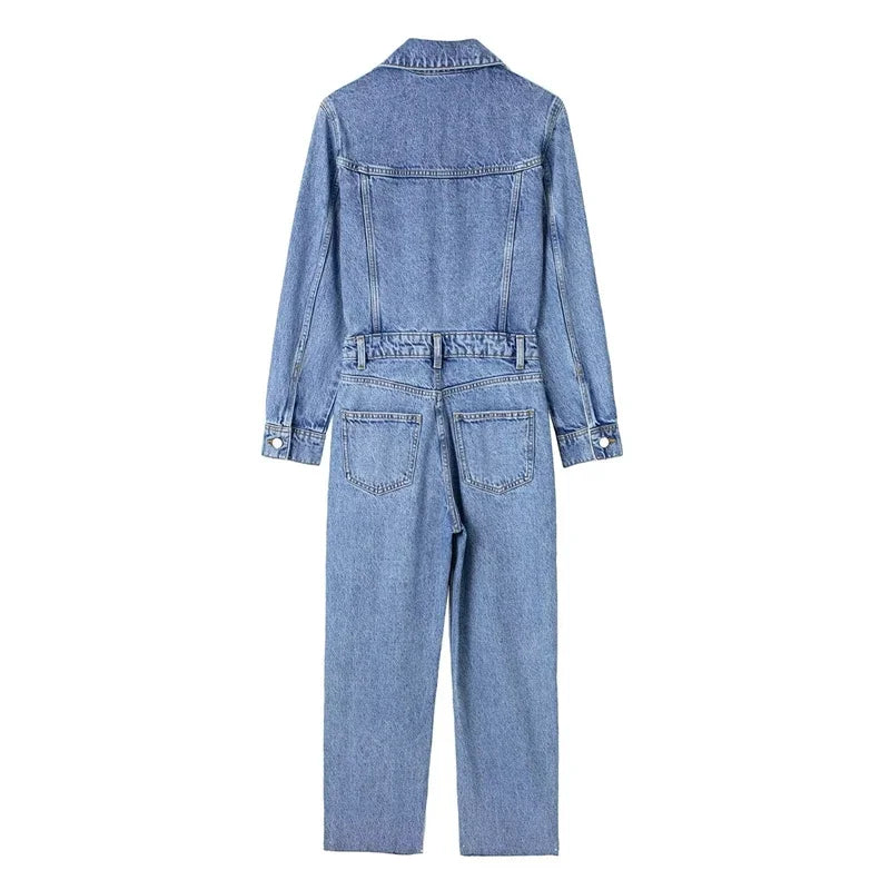 Streetwear Jeans Jumpsuits Fall Clothes 2024 Women Full Sleeve Long Pants Denim Rompers Playsuits One Pieces Set Overalls Outfit