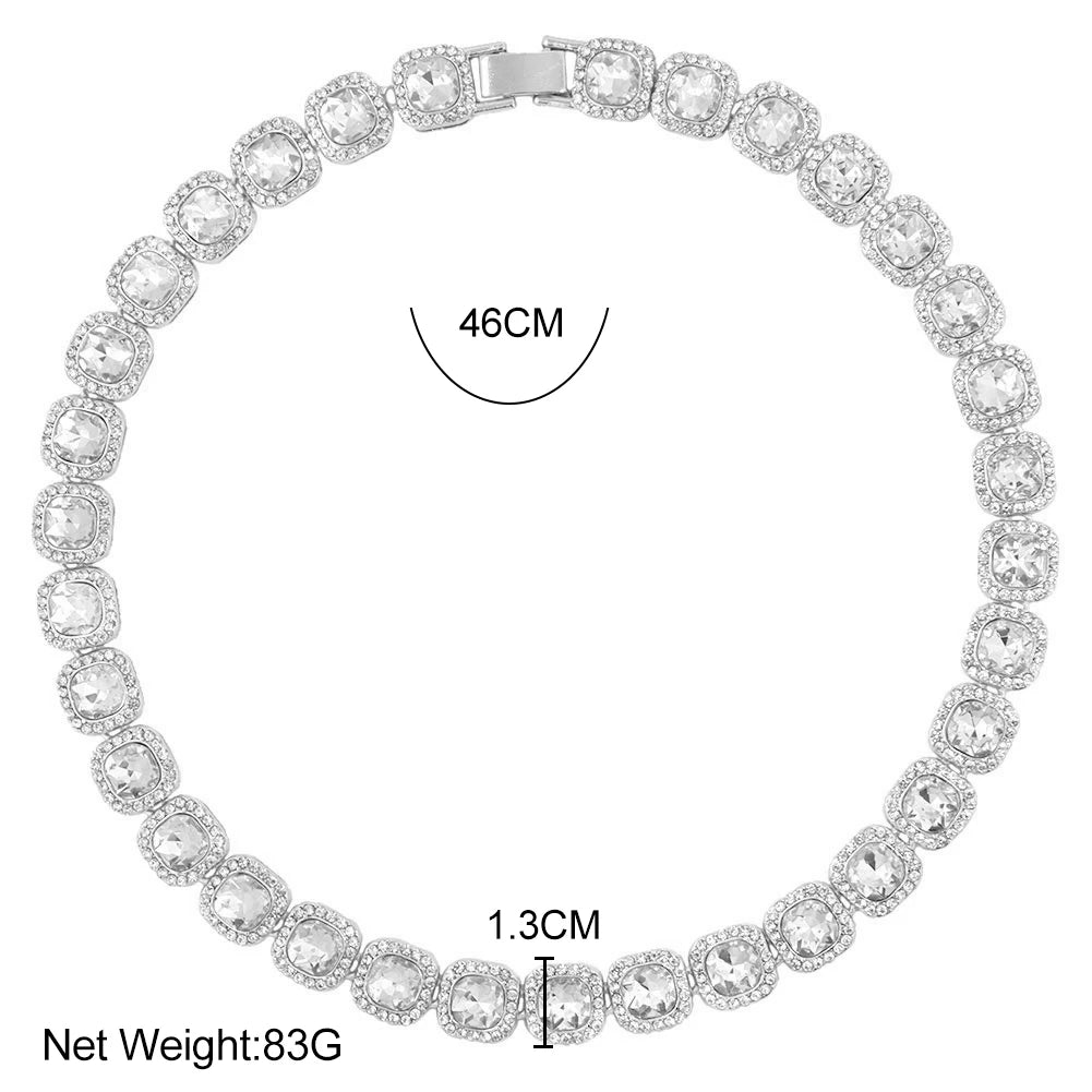Hip Hop Bling Crystal Cursive Letter Initial Pendant Necklace Women Iced Out Cuban Choker Square Tennis Chain Necklace Jewelry