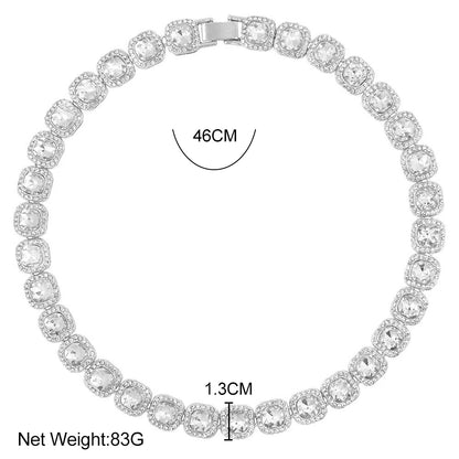 Hip Hop Bling Crystal Cursive Letter Initial Pendant Necklace Women Iced Out Cuban Choker Square Tennis Chain Necklace Jewelry