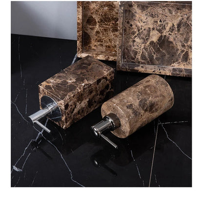 Emperador Dark Natural Marble Bathroom Set Brown Luxury Toothbrush Holder Soap Dish Soap Dispenser Bathroom Accessories