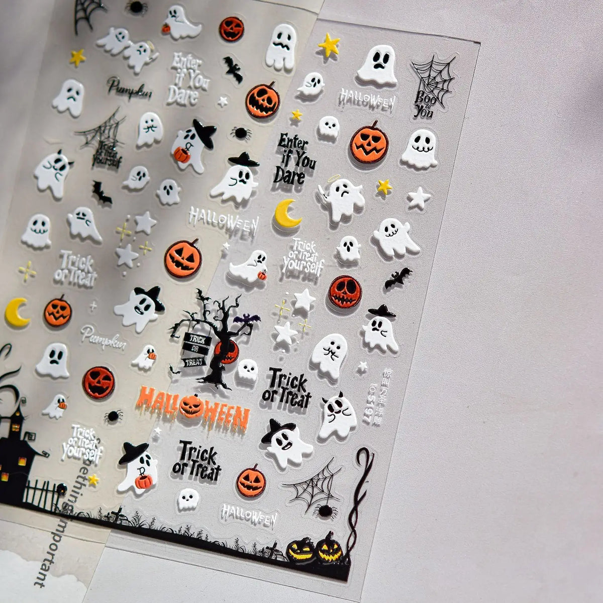1sheet 5D Halloween Nail Stickers Pink/Green/Black Cartoon Pattern Nail Art Slider DIY For Sweet Cool Girl Cute Nail Decoration