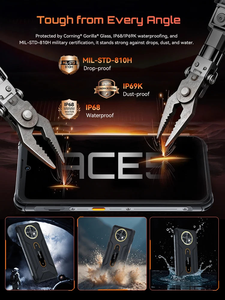 Rugged Smartphone Android 16, Cubot KingKong ACE 5, 20GB RAM(8+12GB), 256GB ROM, 10200mAh Battery, 6.745" 120Hz Screen, 48MP,NFC