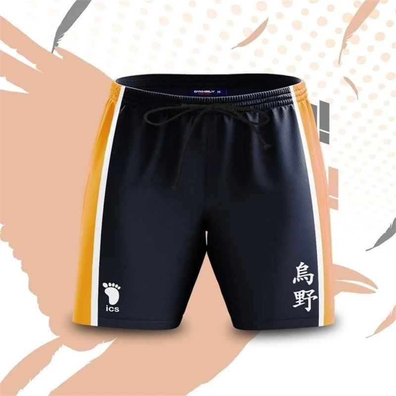 Summer Vacation Men's Cartoon Anime Haikyuu Print Drawstring Waist Board Shorts Fashion 3D Print Breathable Kids Street Shorts