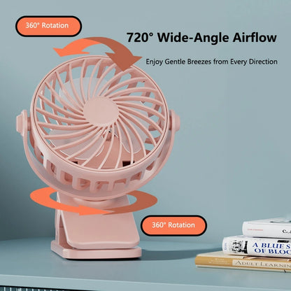 Mini Clip Fan 720°Rotation Built-in Night Lamp USB Rechargeable Powerful Airflow Portable Cooling Fan For Travel Camping Outdoor