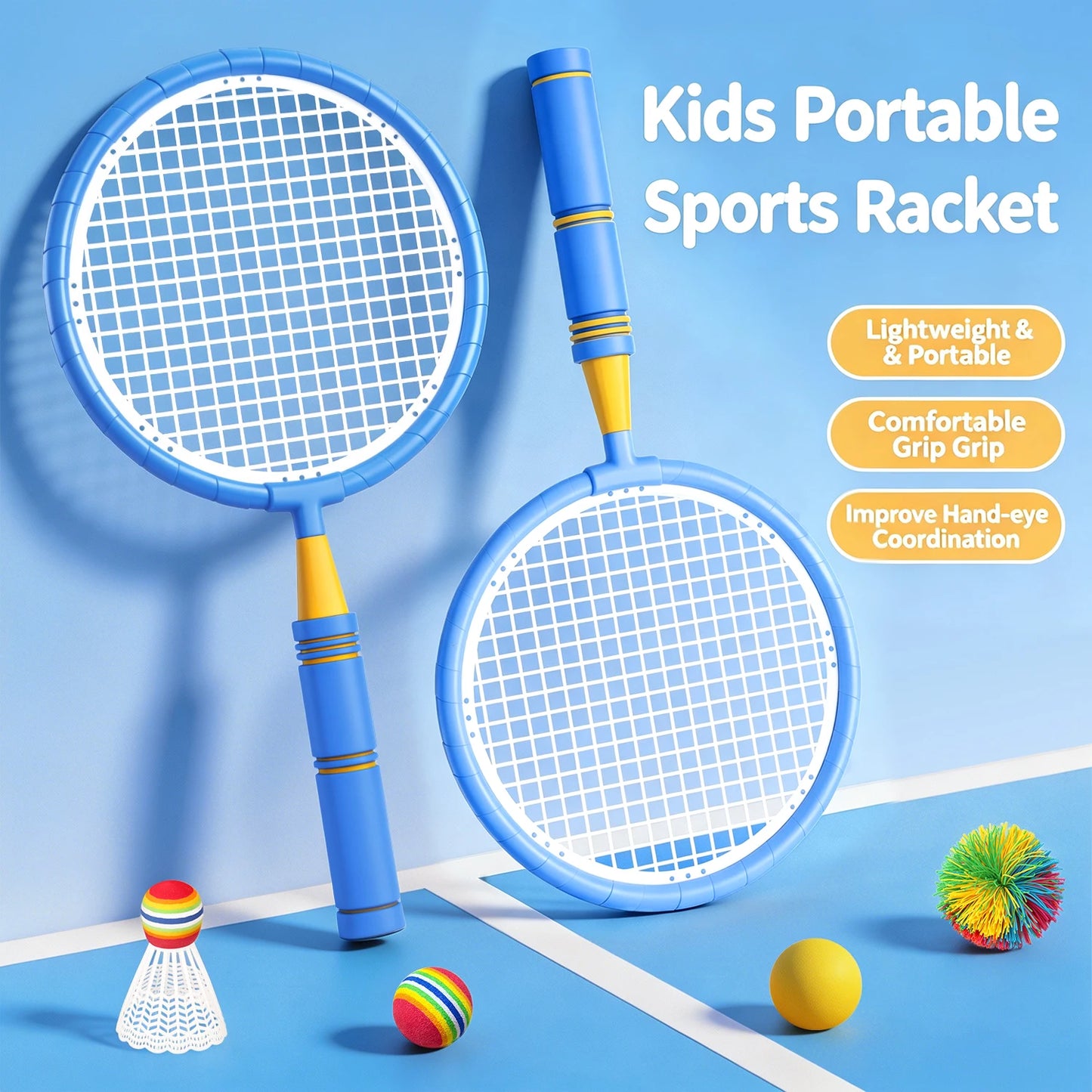 Kids Badminton Racket with Ball Parent-child Indoor Outdoor Sports Toy Training Equipment Children Teens Adult Birthday Gifts