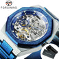 Forsining Casual Automatic Mechanical Watch for Men Luminous Hands Stainless Steel Strap Fashion Luxury Skeleton Mens Watches