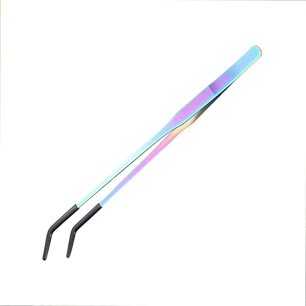 2PCS Stainless Steel Reptile Feeding Tongs with Rubber Tip Terrarium Tank Supplies Straight and Curved Tweezers Accessories