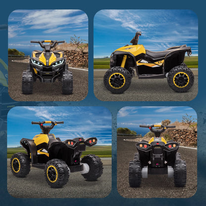 12 V electric quad for children, 2-motor electric car for kids with 2 speeds at 3–6 km/h, LED headlights and horn, suitable for 3–5 year-old children, ergonomic handle and seat, yellow