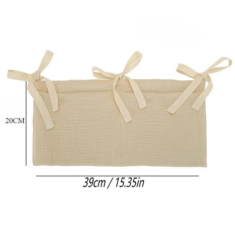 Baby Crib Storage Bag Cotton Double Pouch Newborn Bed Headboard Organizer for Kids Baby Bedding Diaper Toys Bag