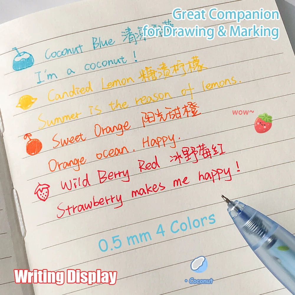 4 Pcs Fun Fruit Scented Pocket Pens 0.5mm Colorful Quick-Drying Gel Pen Fashion Simple Transparent Journaling Drawing Pen