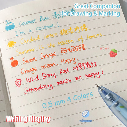 4 Pcs Fun Fruit Scented Pocket Pens 0.5mm Colorful Quick-Drying Gel Pen Fashion Simple Transparent Journaling Drawing Pen