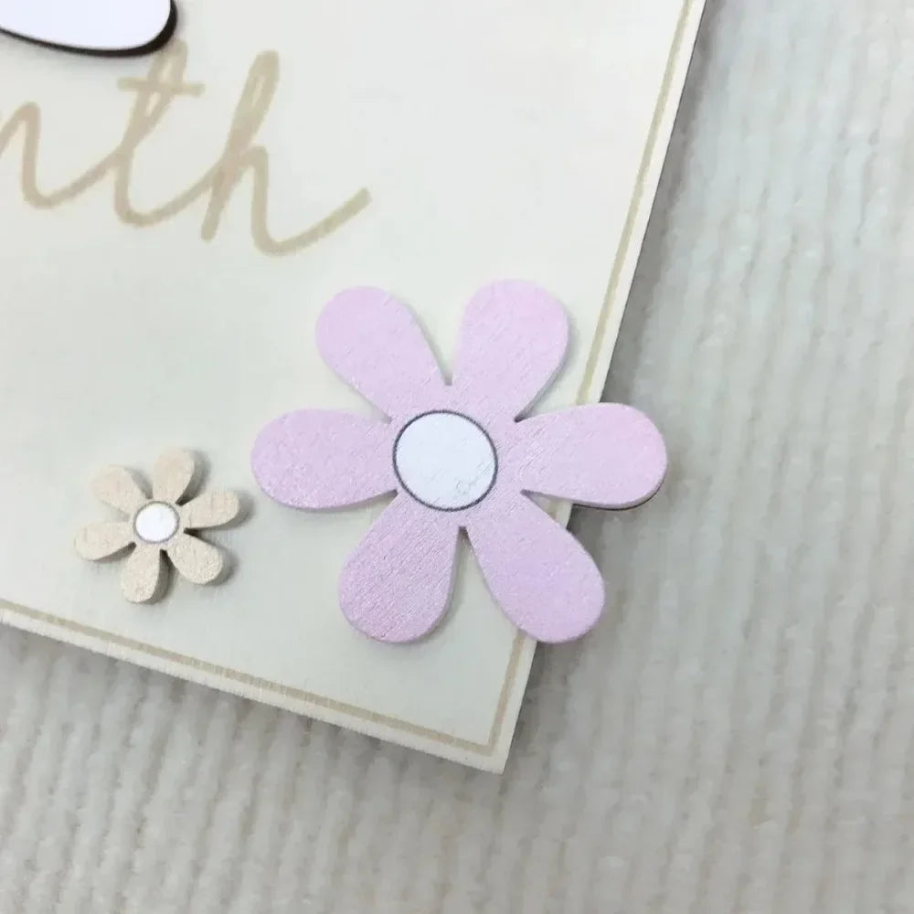 Wooden Baby Monthly Milestone Cards Flowers Double Sides Number Month Girls Boys Newborn Photography Props Accessories