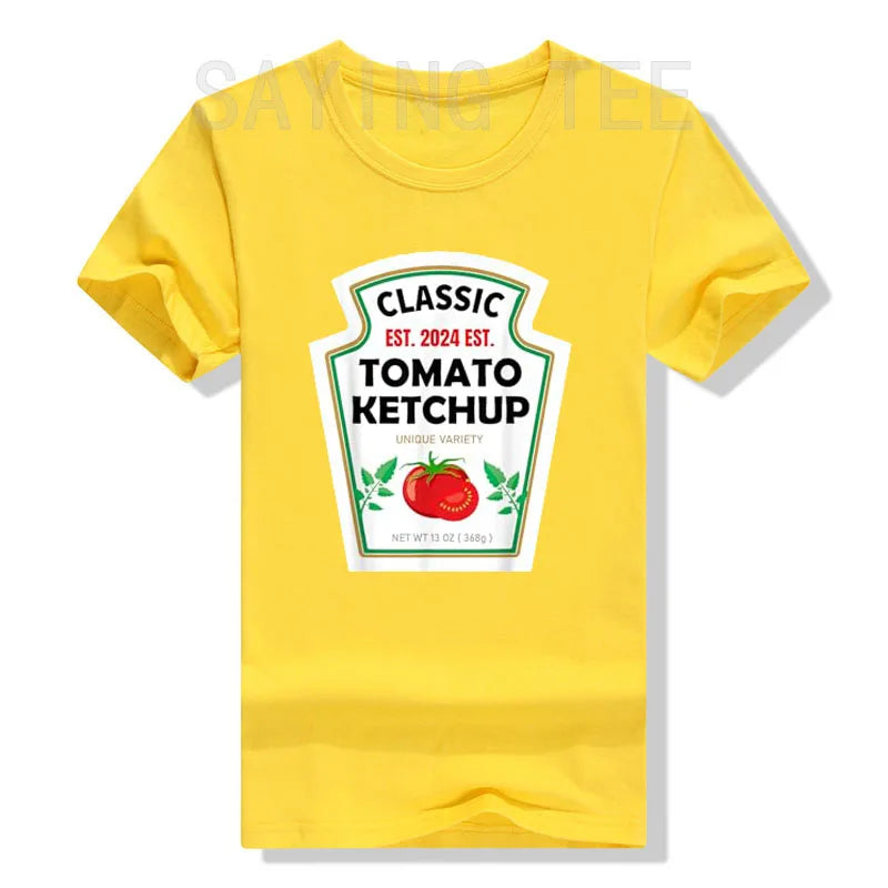 Red Ketchup Yellow Mustard DIY Costume Matching Couples Groups Halloween T-Shirt Gifts Lazy Easy Condiments Costumes Couple Tops