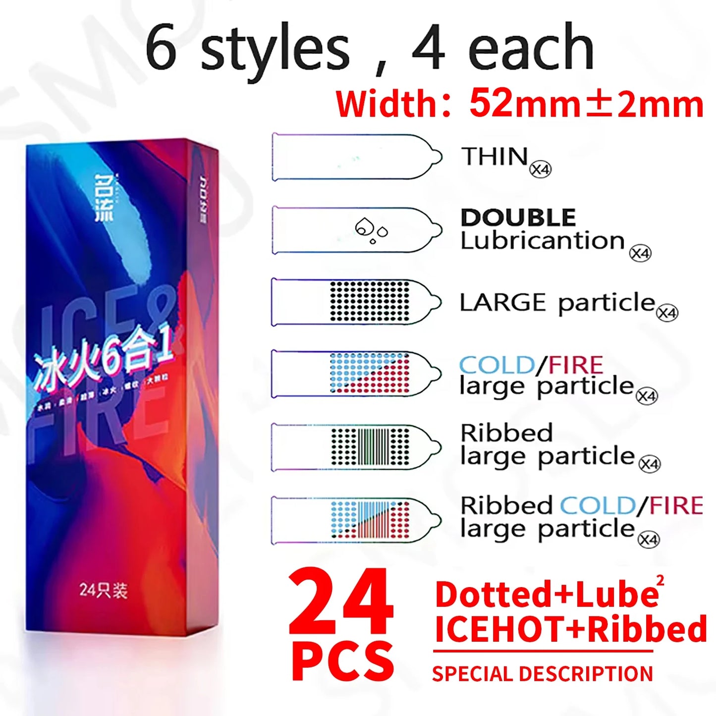 Ultra Thin Condoms Ribbed and Dotted Mixed Pack 24pcs/30pcs Latex Sex Protection Strong Safe  Pleasure Textured Surface for Men