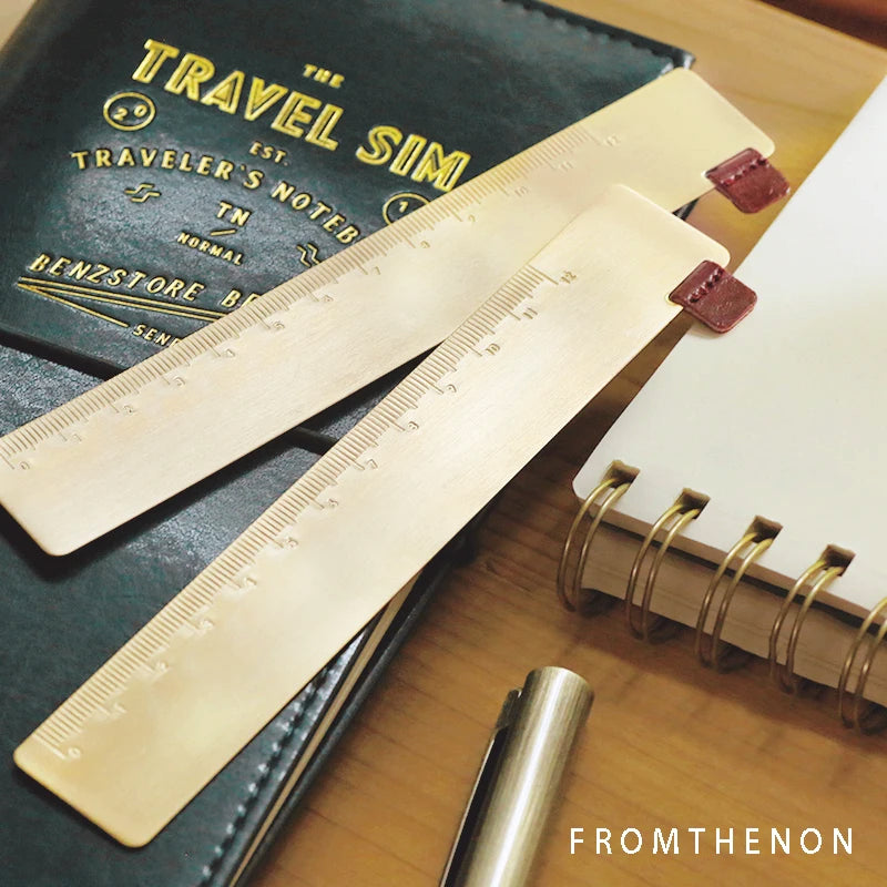 Fromthenon Vintage Art Travel Notebook Brass Bookmark Ruler Copper Number Letter Ruler DIY Accessories