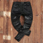 Men's Vintage Gray Black Motorcycle Style Trousers Genuine Thick Cowhide Biker's Pants Real Natural Leather Skinny Pants 4XL