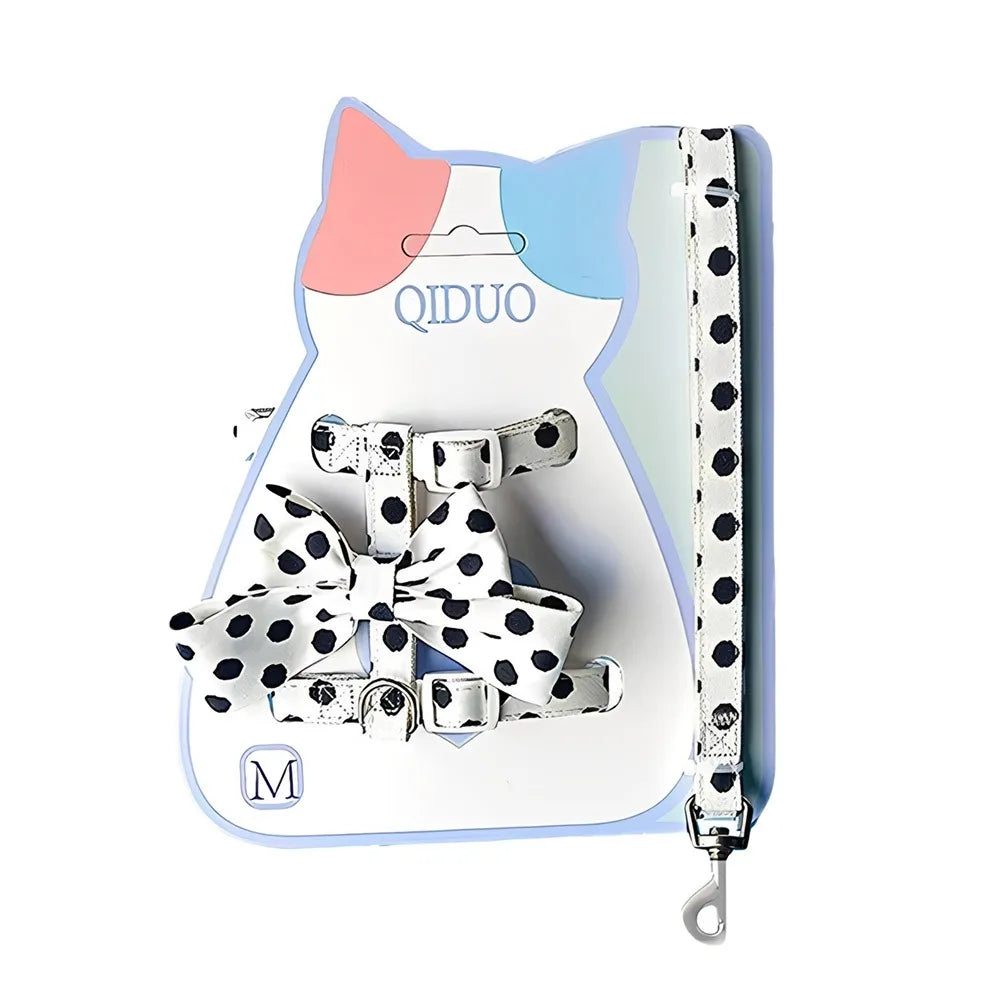 Cute Polka Dot Pet Vest Harness Bowknot Adjustable Pet Traction Rope with Collar Cat Traction Rope Puppy
