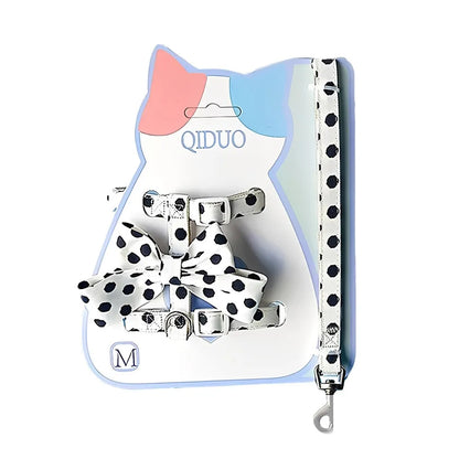 Cute Polka Dot Pet Vest Harness Bowknot Adjustable Pet Traction Rope with Collar Cat Traction Rope Puppy