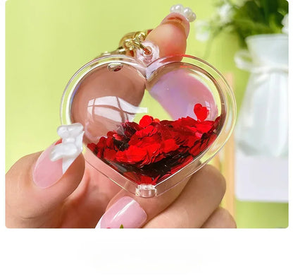Creative Oil Quicksand Heart Keychain Fashion Trendy Bag Small Pendant Exquisite Cute Couple
