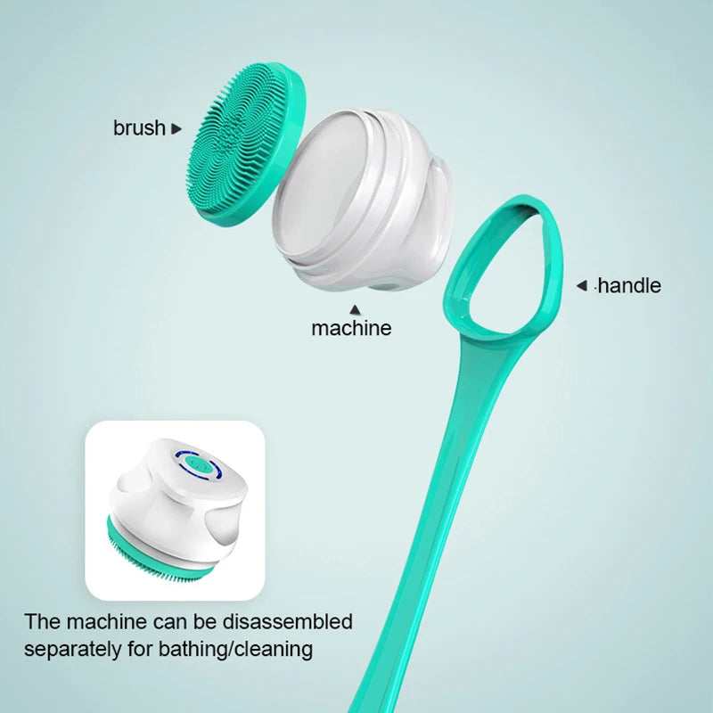 Electric Bath Brush 5-in-1 Long Handle Rechargeable Spin Body Facial Scrubber Back Rubbing Cleaning  Massage Spa Shower Brush